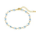 Vergoldetes Evil Eye Armband mit blau-weißen Emaille-Anhängern und Karabinerverschluss - Weiß