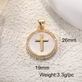 Golden round necklace pendant with white shell inlay, cross charm and crystal accents - A0351 Round Star Cross