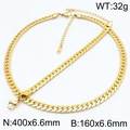 Gold-plated stainless steel NK Cuban link necklace and bracelet set for men and women - 6.6mm Gold - Necklace 40cm