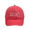 Red washed cotton baseball cap with white MINI letter embroidery for kids and outdoor wear - Kids Style(MINI) / Red