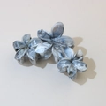 Blue and white marble texture flower hair claw clip on neutral beige background - #12abs Watercolor Gray - Three Flowers / Bulk (No Packaging)