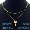 Collier double épaisseur en or avec pendentif cœur et chaîne à billes en zircone - Style Infini Coeur (KN250375-SY)