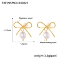 French style hollow bow knot earrings with freshwater pearls in durable stainless steel - Gold Earrings (TXF095)