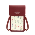 Mini floral printed crossbody phone bag in burgundy leather with touch screen design - Burgundy