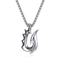 Polished stainless steel hook pendant necklace with totem engraving on white background - Flame Totem + Stainless Steel Chain