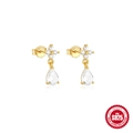 Elegante goldene S925 Sterlingsilber Tropfenohrringe mit weißen Zirkonsteinen in Blütenform - 925er Silber / Gold #2 (Wassertropfen Blumencluster)