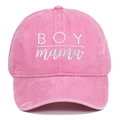 Pink washed cotton baseball cap with white BOY mama embroidery in vintage dad hat style - Adjustable / Pink