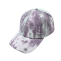 Detailed shot of tie-dye baseball cap featuring distressed holes and purple mint green tones - Distressed Style / Gray Green Tie-Dye