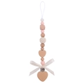 Pink and wood silicone pacifier clip with handmade crochet bead and ribbon bow - Light Pink Pacifier Chain