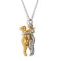 Two-tone 18K gold plated lovers hug pendant necklace in gold and silver finish - Large Embrace Necklace - Two Tone Style 2