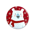 Christmas tinplate badge featuring a cute polar bear with a red scarf and snowflakes - Christmas Badge 5-Scarf Polar Bear