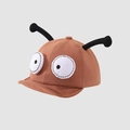 Detail of brown baby baseball cap with cartoon eyes and funny antenna decorations - 48cm (6M-2Y) / Caramel color
