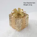 Glittering golden gift box shaped Christmas ornament with ribbon bow, 8cm diameter - Gold Gift Box B