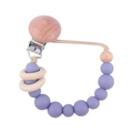 Handmade baby pacifier clip with purple silicone beads and natural beech wood rings - Lilac Purple