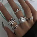 Gothic 5-piece ring set with skull and red gem in vintage oxidized silver finish - YP01422-Dark Gothic Red Heart Poker Thorn Set