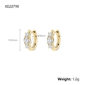 925 silver hoop earrings with clear zircons in gold finish, 10.6mm diameter - 925 Silver / Gold White