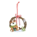Christmas wreath featuring felt reindeer and pine tree on natural rattan circle ring - Elk Style