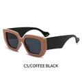 Square oversized sunglasses featuring coffee colored frame and black temples with grey lenses - Coffee Frame Dark Grey Lens