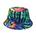 Detailed close-up showing vibrant tie-dye pattern texture on a reversible sun hat - M (56-58cm) / Blue Green Pink Tie-Dye