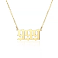 Minimalist 18K gold plated stainless steel necklace featuring a gothic 999 number pendant - Gold 999