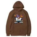 Brown Halloween hoodie with pumpkin truck gnome print and kangaroo pocket - Coffee