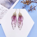 Elegant purple gradient butterfly wing earrings with gold foil and S925 silver hooks - Pink-Gold Foil