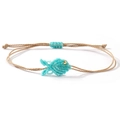 Handmade sky blue woven fish bracelet with adjustable khaki string and gold bead detail - Sky Blue