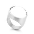Minimalist silver stainless steel 23mm wide signet ring with polished round flat top - Silver Minimalist Signet Style (KR108102-K)