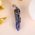 Lapis lazuli hexagonal pendant necklace with vintage silver rose engraving - Sodalite