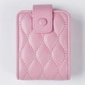 Pink quilted PU leather lipstick pouch with mirror and snap button closure for women - Pink