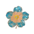 Spilla fiore di prugna in smalto sfumato con petali dorati e centro in cristallo - Blu Sfumato (C305-A)