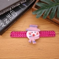 Close-up of pink sequined Christmas slap bracelet featuring a cute plush snowman character - Sequin Snowman - No Light
