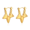 Pendientes de aro en forma de estrella de acero inoxidable chapado en oro pulido sobre fondo blanco - Dorado