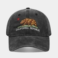 Detailed embroidery of California Republic bear on washed dark grey cotton baseball cap - Adjustable / Black