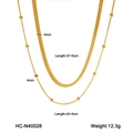 Detalle de collar de doble capa en acero dorado con cadena de serpiente y medidas - Estilo de Doble Capa Dorado (HC-N40028)