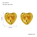 18K gold plated stainless steel heart earrings with pearl detail, 25mm diameter - Smooth Gold Heart Style (ZE1909G-1)