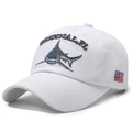 Casquette de baseball en toile blanche avec broderie requin et drapeau américain - Blanc
