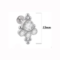 Silver stainless steel lip stud with 13mm cluster of white cubic zirconia stones - Geometric Row Design Style (24 silver) / 1.2*8mm / Silver