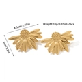 Detailed view of gold flower earrings with tiger eye stone and exact size measurements - Gold Large Daisy Studs