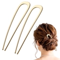 U-shaped golden metal hair pin fork for minimalist hair bun styling for women - Large/2 Pieces / Gold
