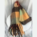 Plaid tassel scarf with autumn-themed orange and brown tones in a plush textured finish - Orange Yellow Brown Large Plaid (8)