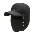 Gorro de invierno tipo aviador con orejeras y mascarilla en tela negra cortavientos - Negro