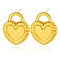 Elegant gold heart-lock stud earrings with vintage textured radial stripe finish - Radial Striped Heart Lock