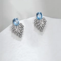 Zilveren hangende oorbellen met ovale blauwe edelstenen en diamanten bladeren - Blauwe Spinel 108# Oorbellen