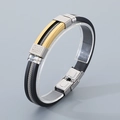 Bracelet pour homme en silicone avec motif grec en acier inoxydable noir et doré - Acier avec Or (KB70923-HB)