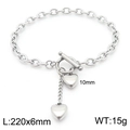 Silver stainless steel heart bracelet with OT toggle clasp and link chain style - Steel Color Bracelet (KB187544-Z)