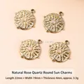 Golden sunburst pendant with natural rose quartz stone inlay for jewelry making - Natural Rose Quartz Sunburst