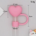 Pink heart silicone straw cover cap for 10mm tumbler straws with size specifications - Bagged without Straw / Solid Pink Heart