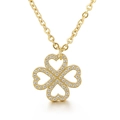 Lucky four-leaf clover pendant necklace with heart-shaped turquoise and gold plating - Gold Four Heart Pave Clover Necklace(KN29813-K)