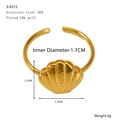 Detailed view of 18k gold plated stainless steel seashell ring with 1.7cm inner diameter - Fan Shell Style (S-R272)